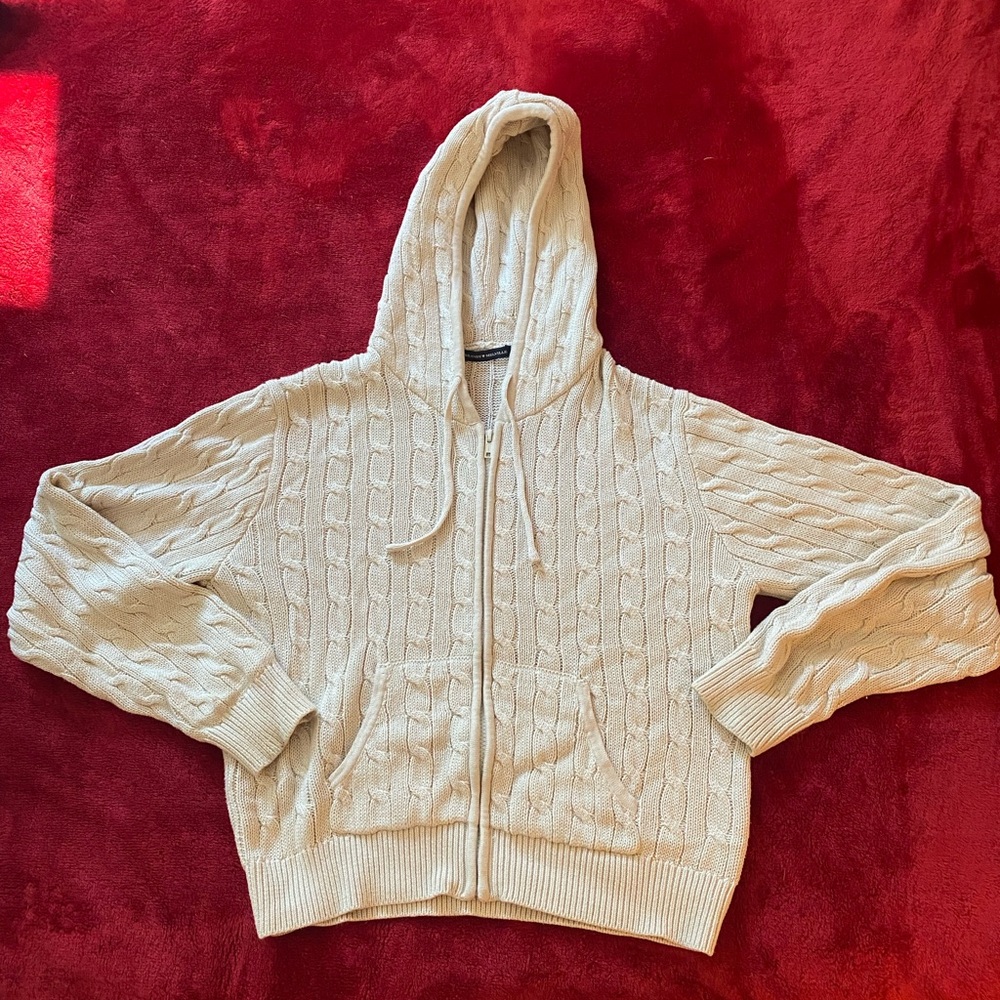 Brandy Melville Cream Cable Knit Hoodie Cardigan